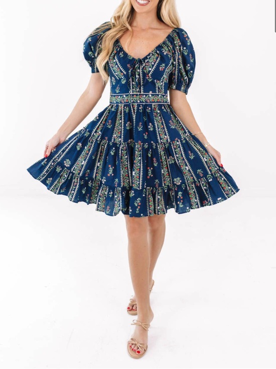Pinch Dresses & Skirts - Pinch Boutique Navy Blue Floral Tiered Mini Dress Large NWT 100% Cotton Feminine